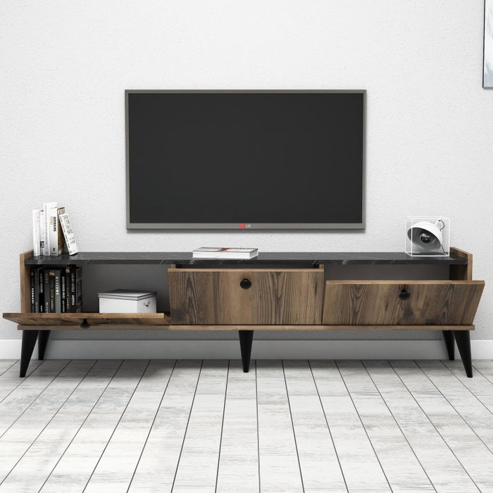 Hanah Home Soporte TV Nogal y Mármol 180x49x35 cm